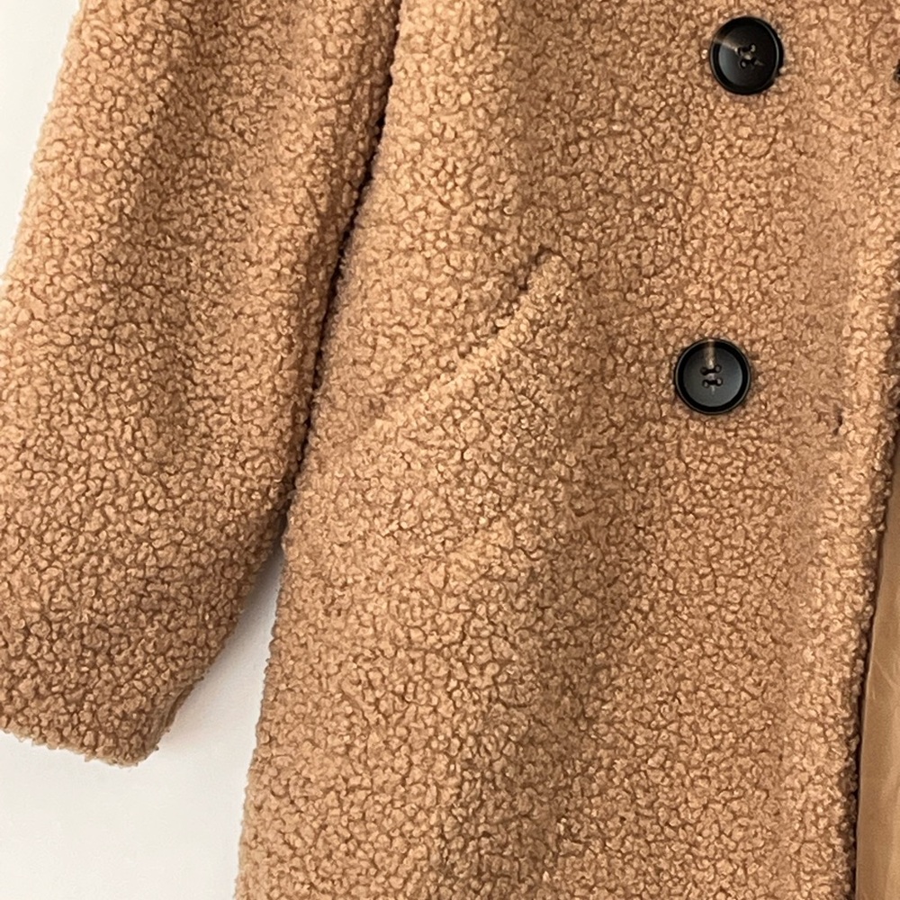 Flamingo Teddy Coat Carmel Women's Double-Breasted Coat Size - Picture 2 of 11